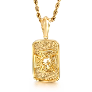 Gold stainless steel necklace with skull cross pendant and classic twist chain