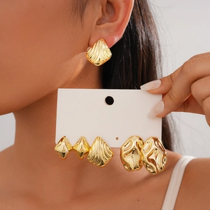 Irregular Geometric Stud Earrings With Silver Earring Post Alloy Metallic Liquid Metal Wrinkled Design Fashion Jewelry For Women