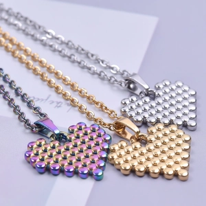 Colorful stainless steel heart pendants in gold, silver and rainbow on bead chains