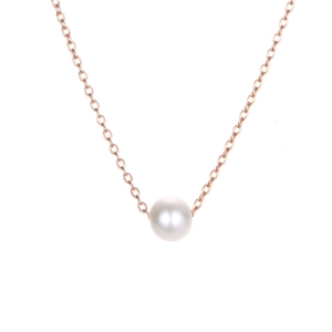 Baroque round pearl necklace with elegant rose gold stainless steel chain for women