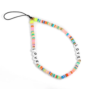 Colorful Polymer Clay Beaded Phone Lanyard With LOVE Letter Beads Boho Handmade Anti-lost Phone Charm For Women