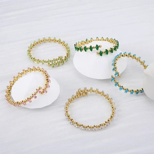 Elegant 18K gold-plated open bangles with colorful marquise-cut cubic zirconia crystals