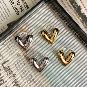 Pendientes De Aro Corazón Hinchado Minimalistas Latón Hueco Voluminoso Chapado Oro Plata Joyería De Moda Mujer