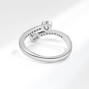 Fashionable silver open heart ring with sparkling zirconia stones and pave setting