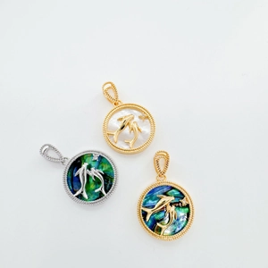 18K gold plated dolphin pendants with natural mother of pearl and abalone shell inlays