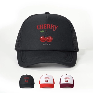 Vintage Cherry Print Trucker Hat For Women Retro Mesh Baseball Cap Adjustable Breathable Sun Protection Casual