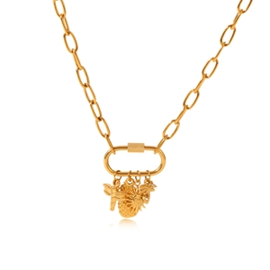 Collana in acciaio dorato con ciondoli tropicali di ananas, sole e palma