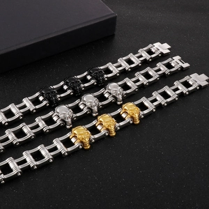Hip hop skull bike chain bracelet in silver, gold and black finishes for men