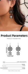 Detalle de los pendientes de telaraña con dimensiones y acabado de aleación de zinc negro