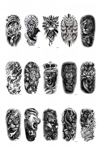 Collection of 15 waterproof black wolf and lion temporary tattoos in 208x95mm size