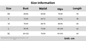 Detaillierte Größentabelle für das sexy Neckholder-Kleid in Zentimetern von XS bis XL