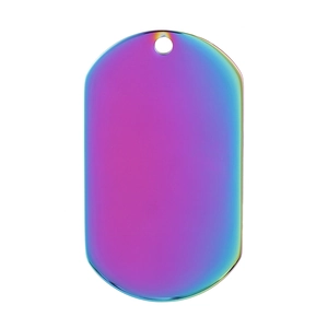 Detailed view of rainbow-colored titanium steel dog tag pendant with gradient finish