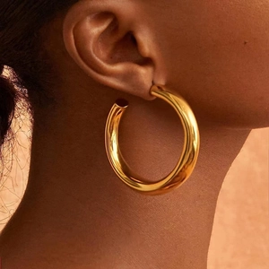 Boucles d'oreilles créoles épaisses en acier inoxydable 316L plaqué or 16K