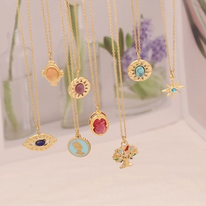 Pendant Necklace Stainless Steel Natural Stone Gold Plated Vintage Retro Evil Eye Tree Of Life Jewelry For Women