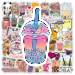 Cute dreamlike boba tea stickers with moon and star shapes for laptops and bottles