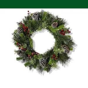Christmas wreath detail with artificial pine needles red berries and 60cm size spec