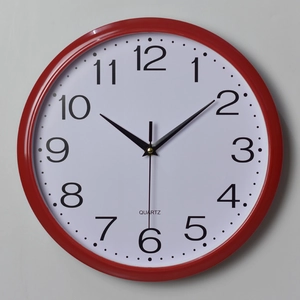 Reloj de pared silencioso de 12 pulgadas con marco rojo y grandes números 3D para salón