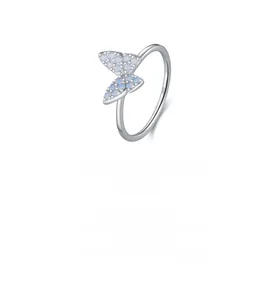 Close-up of S925 sterling silver butterfly ring with blue opal wings and clear hallmark