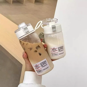 Portable 400ml and 600ml clear plastic water bottles with handles for gym and travel