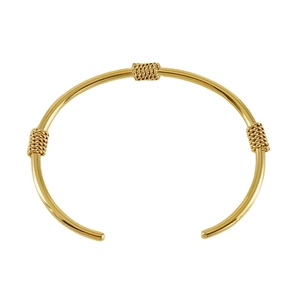 Retro 18K gold plated C-shaped stainless steel open bangle with triple twisted rope knots