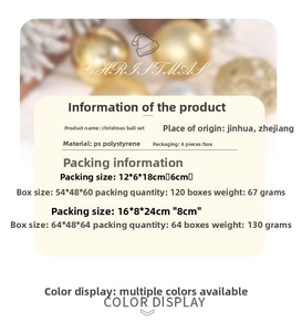 Immagine di dettaglio del set di palline di Natale con specifiche e informazioni.