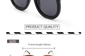 Detailed dimension chart showing 145mm frame length for vintage cat eye sunglasses