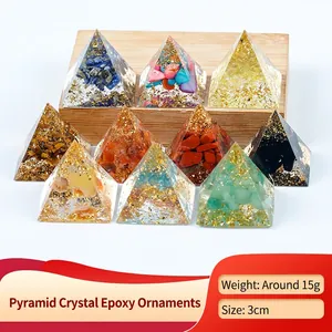 Orgone Pyramid Crystal Gravel Energy Tower Resin Gold Foil Desktop Ornament Healing Meditation Modern Home Decor Gift