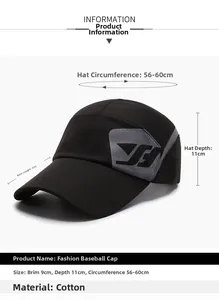Tabella taglie cappellino baseball nero con tesa da 9cm e cinturino regolabile
