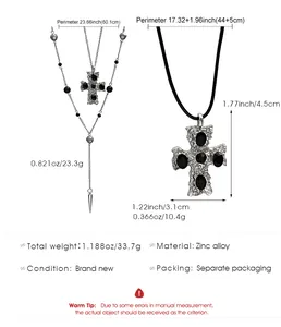 Spécifications de taille pour colliers gothiques Y2K avec perles noires et croix