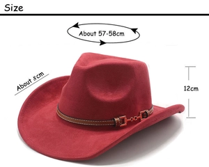 Red western cowboy hat size chart with crown height 12cm and brim width 8cm