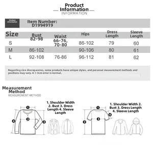 Tabla de tallas detallada para vestido de encaje con medidas de busto y cintura