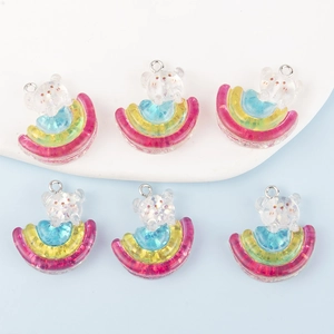 Rainbow glitter bear pendants for DIY jewelry making earrings and keychains six pieces