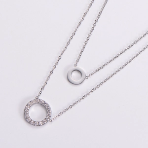Elegant 18K silver plated double layer necklace with sparkling cubic zirconia rings