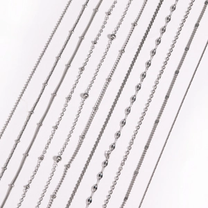 Variety set of eleven silver stainless steel chains with various link styles for necklaces