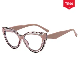 Fashionable TR90 cat-eye blue light blocking glasses in pink with tortoise shell details