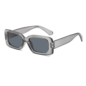 Stylish rectangular grey sunglasses with semi-transparent frame and UV protection lenses