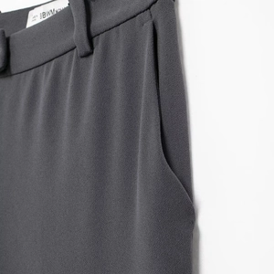 Gray high-waist flared suit trousers with pockets and soft drape fabric details