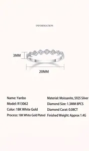 Detailed size specifications and material chart for S925 silver moissanite wave ring