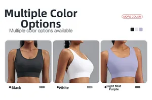 Détails des brassières de sport noire, blanche et violette avec dos croisé élégant