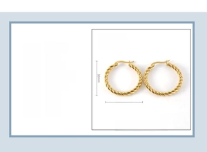 Detail view of 18K gold plated stainless steel twisted hoop earrings with size dimensions