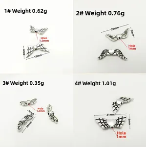 Detailed size specifications for antique silver wing charms used for DIY jewelry making