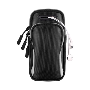Fascia da braccio sportiva impermeabile con doppia zip e fori per auricolari riflettenti