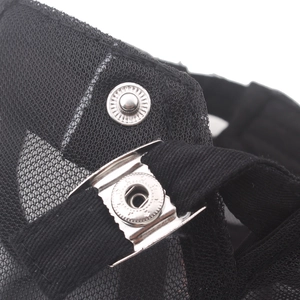 Mesh baseball cap with breathable openwork design and silver metal snap fasteners