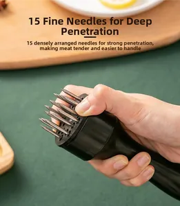 Detail showing 15 sharp stainless steel needles of the handheld meat tenderizer tool
