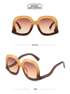 Front and side view of large gradient brown fashion sunglasses with thick acetate frames