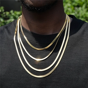 Flat Herringbone Snake Chain Necklace Stainless Steel 18K Gold Plated Hip Hop Minimalist Jewelry For Men Women