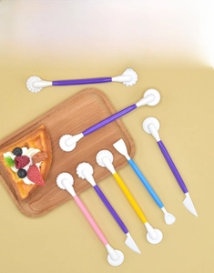Detailed view of 6-piece double-headed fondant modeling tools for cake decorating and DIY