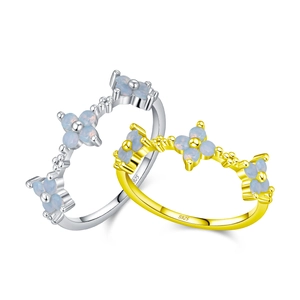 S925 sterling silver four-leaf clover rings with blue opal in gold and silver finishes