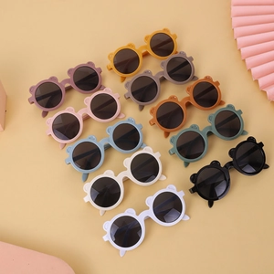 Cute Bear Ear Round Children Sunglasses UV400 Protection Fashion Toddler Baby Outdoor Eyewear PC Frame AC Lens