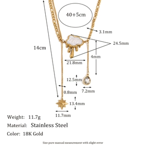 18K gold plated stainless steel double layer necklace with shell cloud tassel pendants